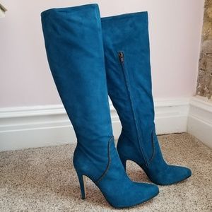 L'Agence Petrol Blue Suede Boots - new w/ dust bag